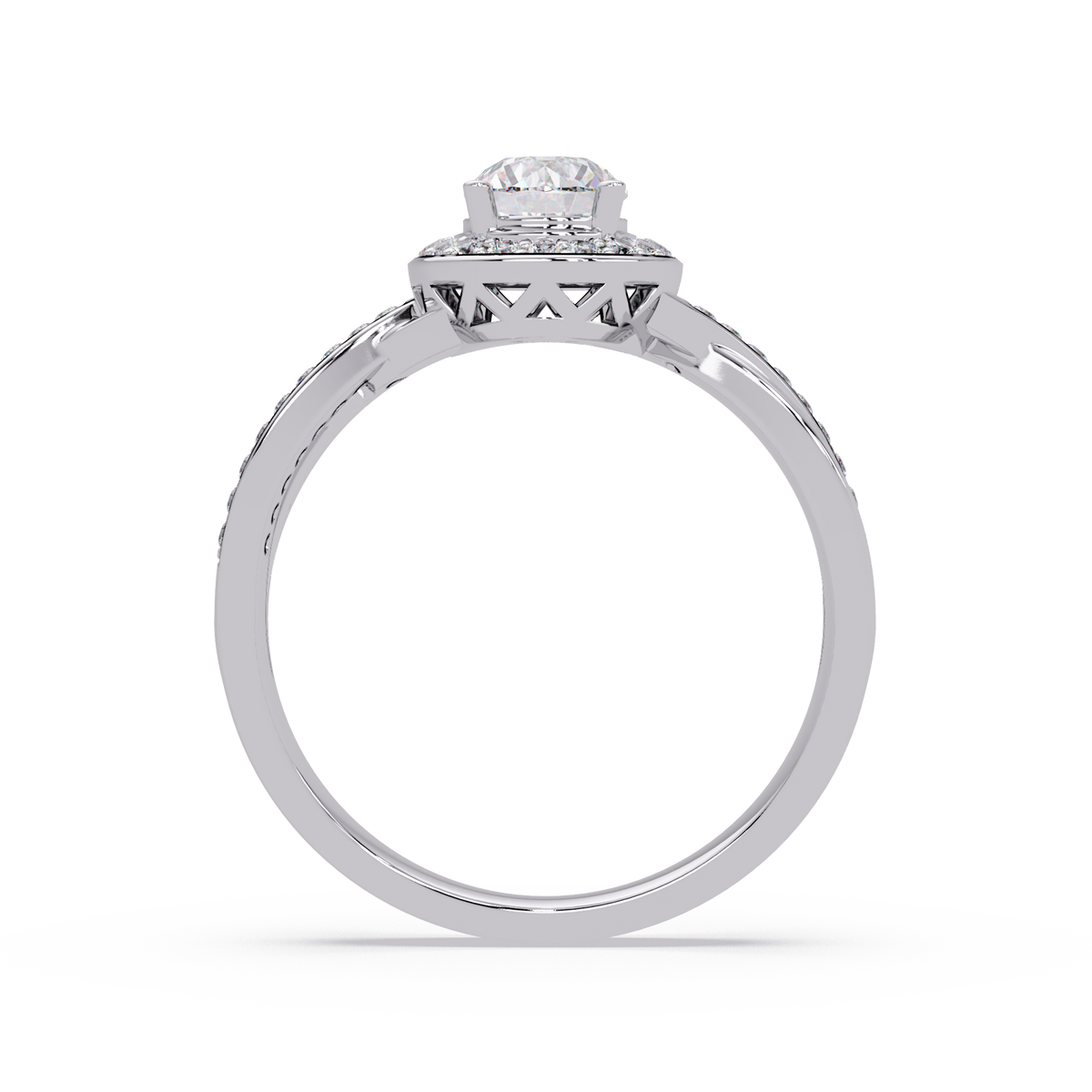 Oval Lab Grown Diamond Twisted Pave Band Halo Ring - HIGHCARAT DIAMONDS