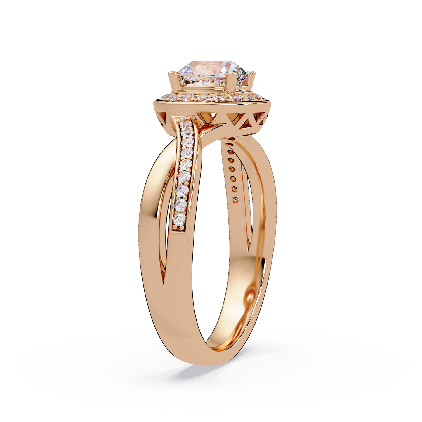 Oval Lab Grown Diamond Twisted Pave Band Halo Ring - HIGHCARAT DIAMONDS