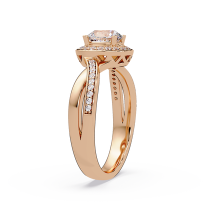 Oval Lab Grown Diamond Twisted Pave Band Halo Ring - HIGHCARAT DIAMONDS