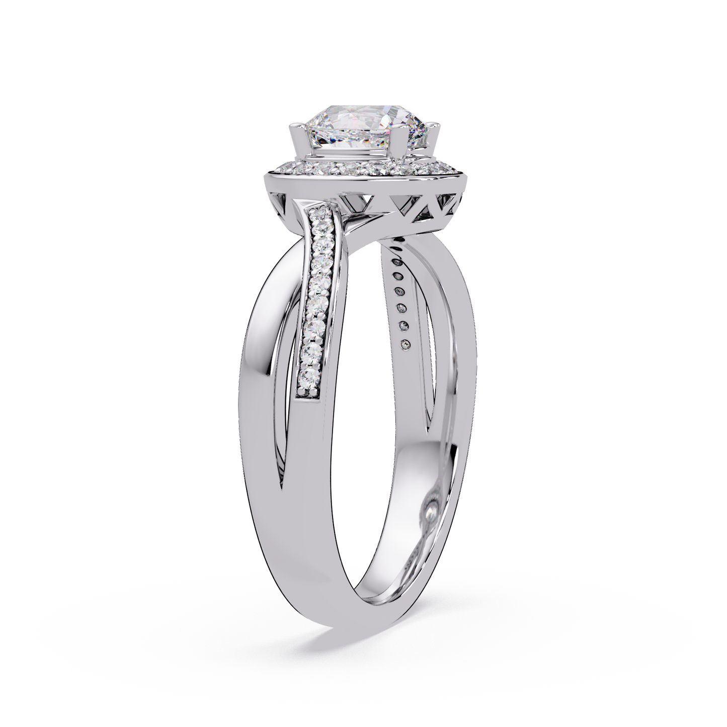 Oval Lab Grown Diamond Twisted Pave Band Halo Ring - HIGHCARAT DIAMONDS