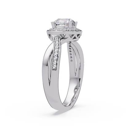 Oval Lab Grown Diamond Twisted Pave Band Halo Ring - HIGHCARAT DIAMONDS