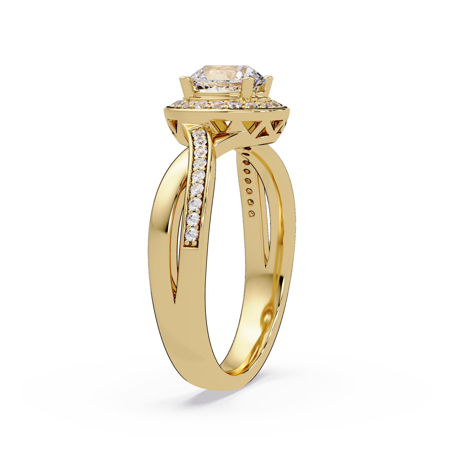 Oval Lab Grown Diamond Twisted Pave Band Halo Ring - HIGHCARAT DIAMONDS