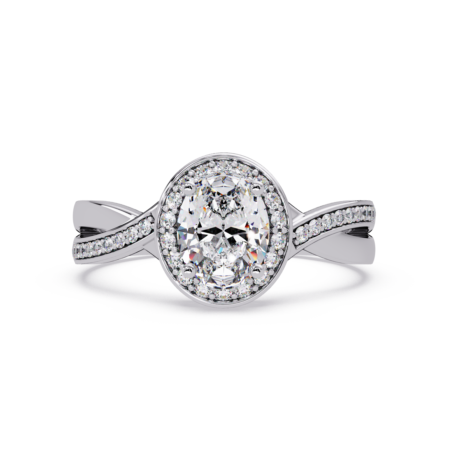 Oval Lab Grown Diamond Twisted Pave Band Halo Ring - HIGHCARAT DIAMONDS