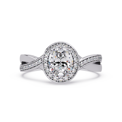 Oval Lab Grown Diamond Twisted Pave Band Halo Ring - HIGHCARAT DIAMONDS