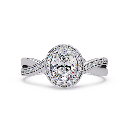 Oval Lab Grown Diamond Twisted Pave Band Halo Ring - HIGHCARAT DIAMONDS