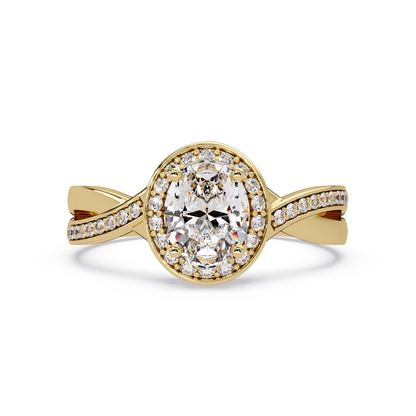 Oval Lab Grown Diamond Twisted Pave Band Halo Ring - HIGHCARAT DIAMONDS
