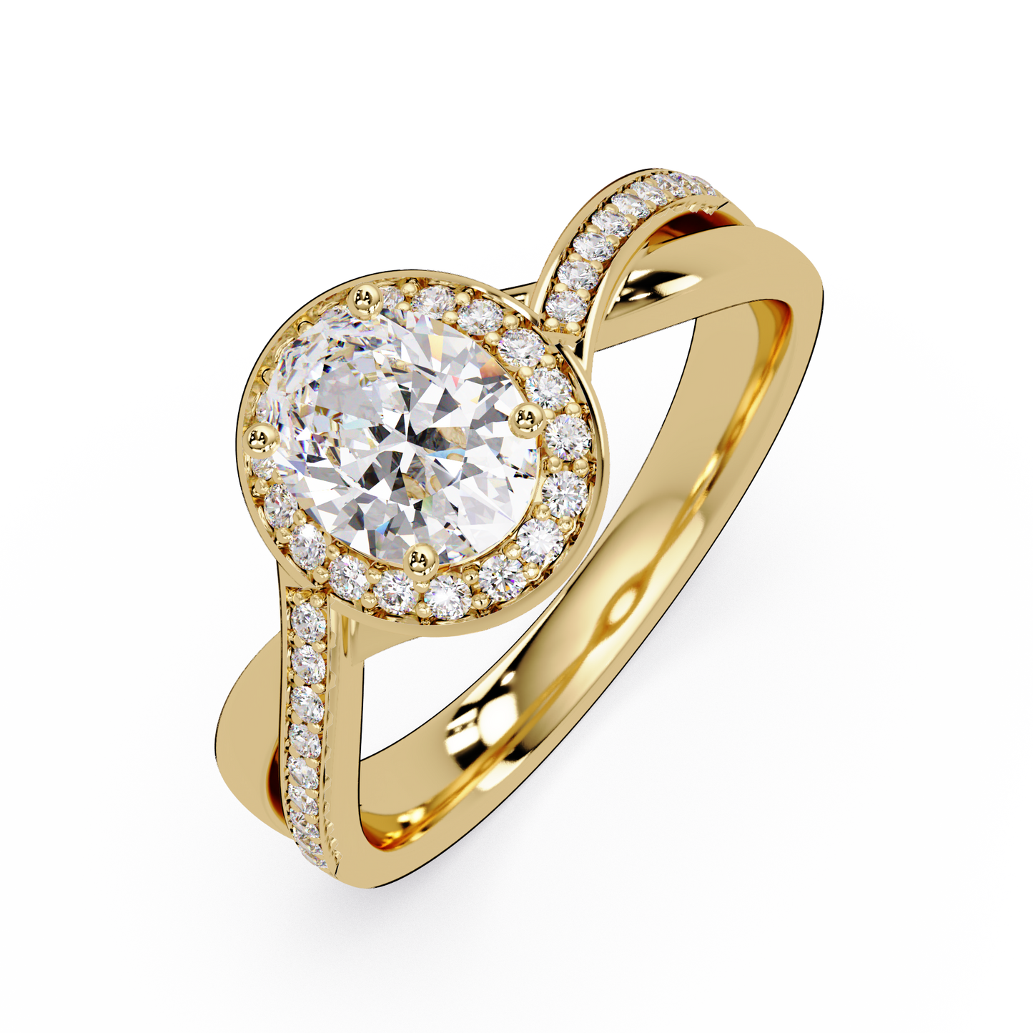 Oval Lab Grown Diamond Twisted Pave Band Halo Ring - HIGHCARAT DIAMONDS
