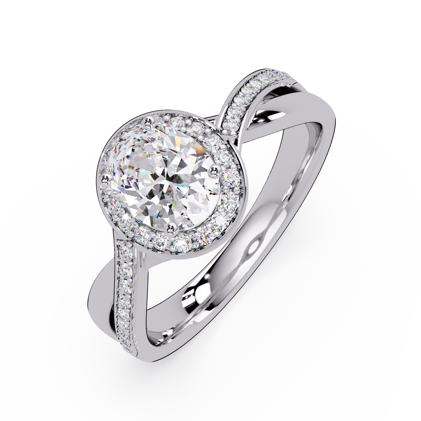 Oval Lab Grown Diamond Twisted Pave Band Halo Ring - HIGHCARAT DIAMONDS