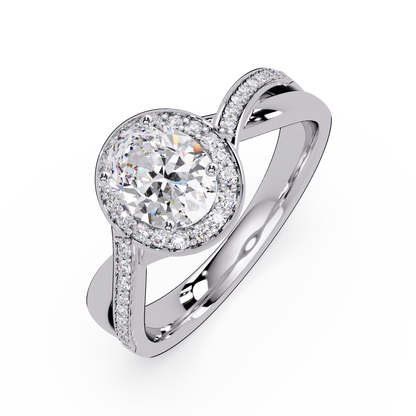 Oval Lab Grown Diamond Twisted Pave Band Halo Ring - HIGHCARAT DIAMONDS