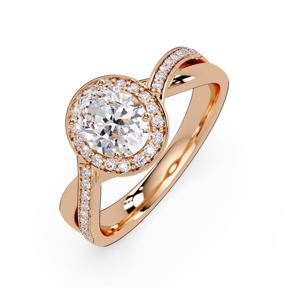 Oval Lab Grown Diamond Twisted Pave Band Halo Ring - HIGHCARAT DIAMONDS