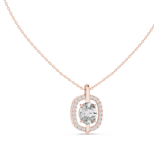 Oval & Round Shape 14k Solid Rose Gold 2.54 Ct Lab Grown Classic Vintage Diamond Pendant For You - HIGHCARAT DIAMONDS