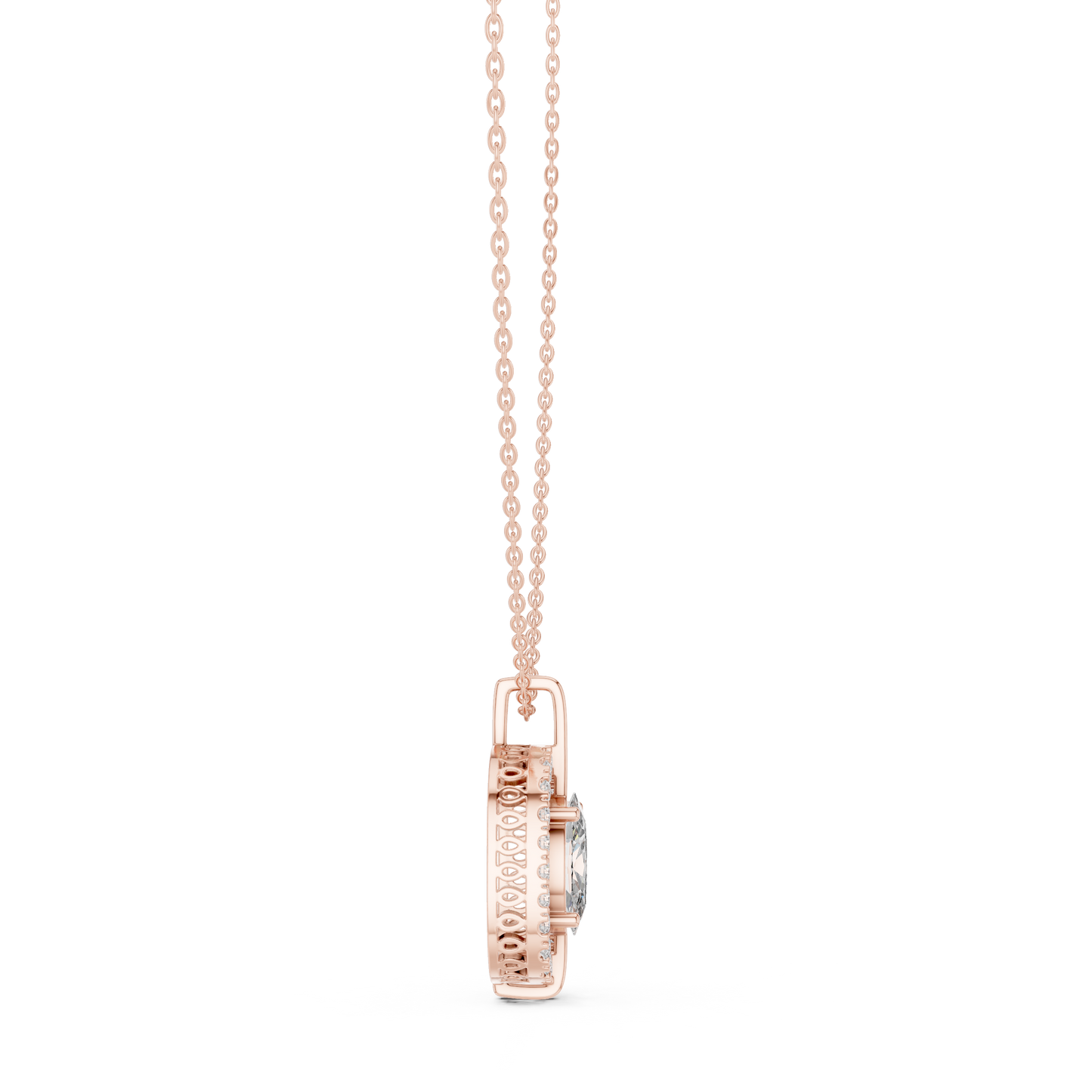 Oval & Round Shape 14k Solid Rose Gold 2.54 Ct Lab Grown Classic Vintage Diamond Pendant For You - HIGHCARAT DIAMONDS