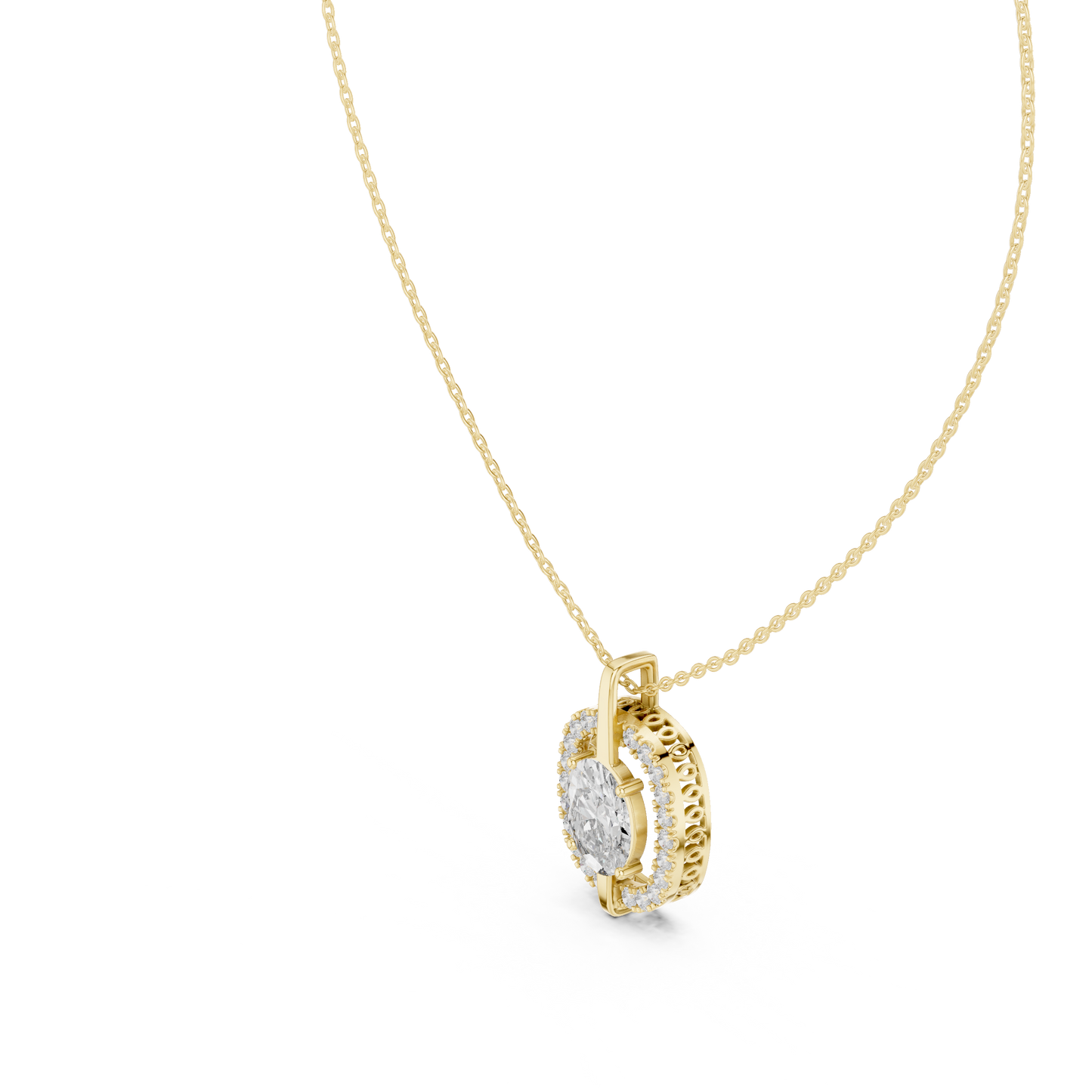 Oval & Round Shape 14k Solid Rose Gold 2.54 Ct Lab Grown Classic Vintage Diamond Pendant For You - HIGHCARAT DIAMONDS