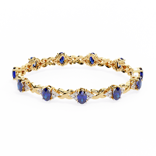 Oval blue sapphire tennis bracelet with lab grown diamonds