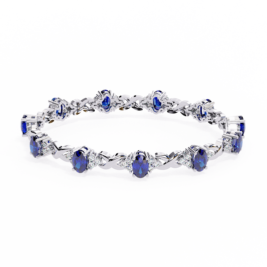 Blue sapphire and diamond tennis bracelet in white gold style