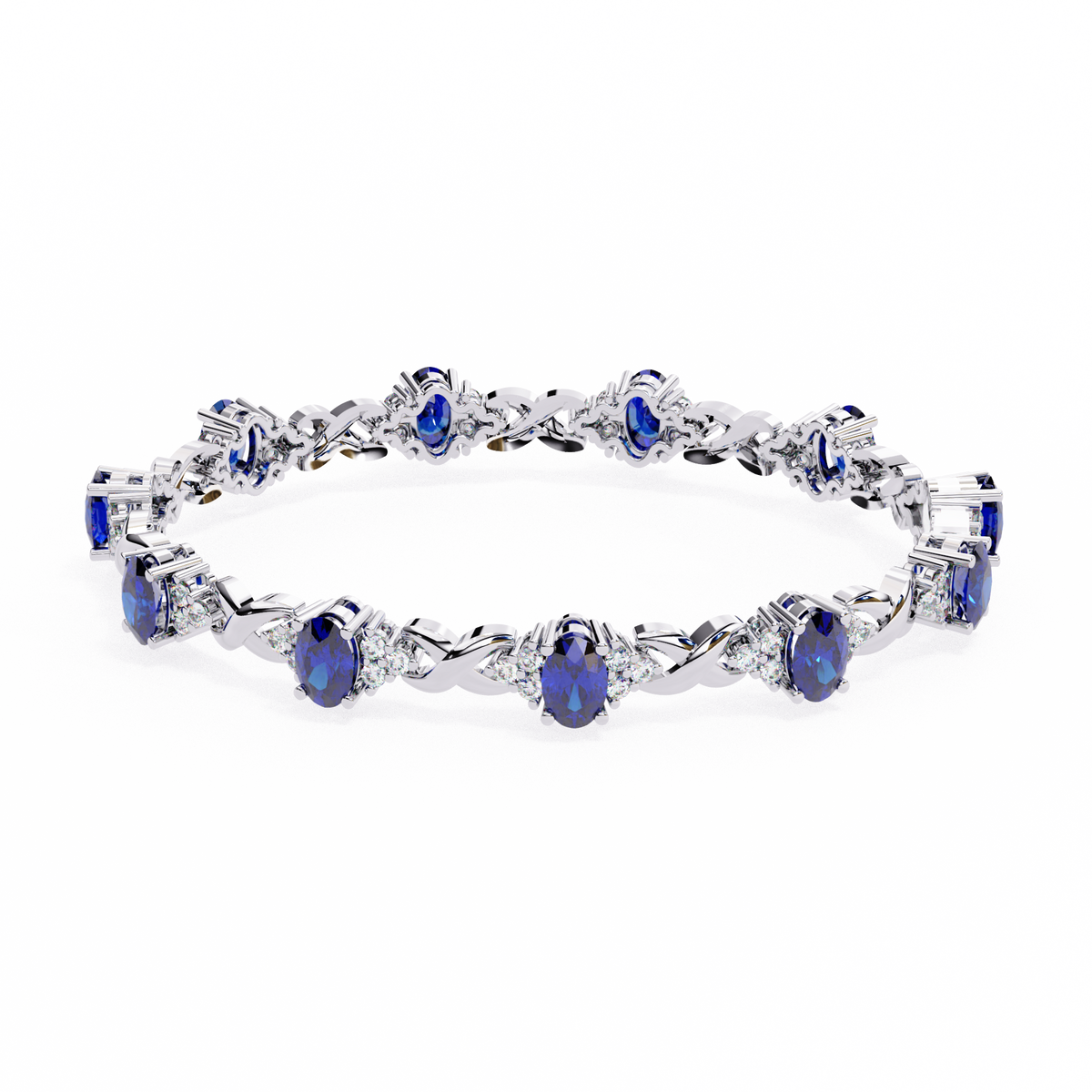 Blue sapphire and diamond tennis bracelet in white gold style