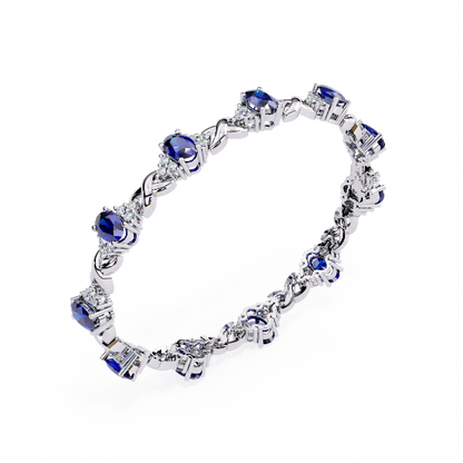 Classic tennis bracelet with oval blue sapphires and diamonds