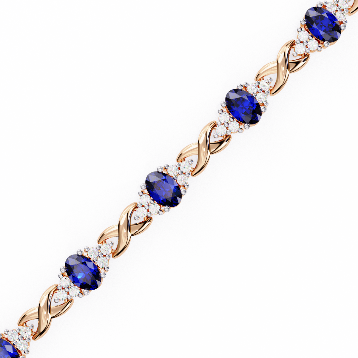 Luxury style blue sapphire tennis bracelet with diamond details