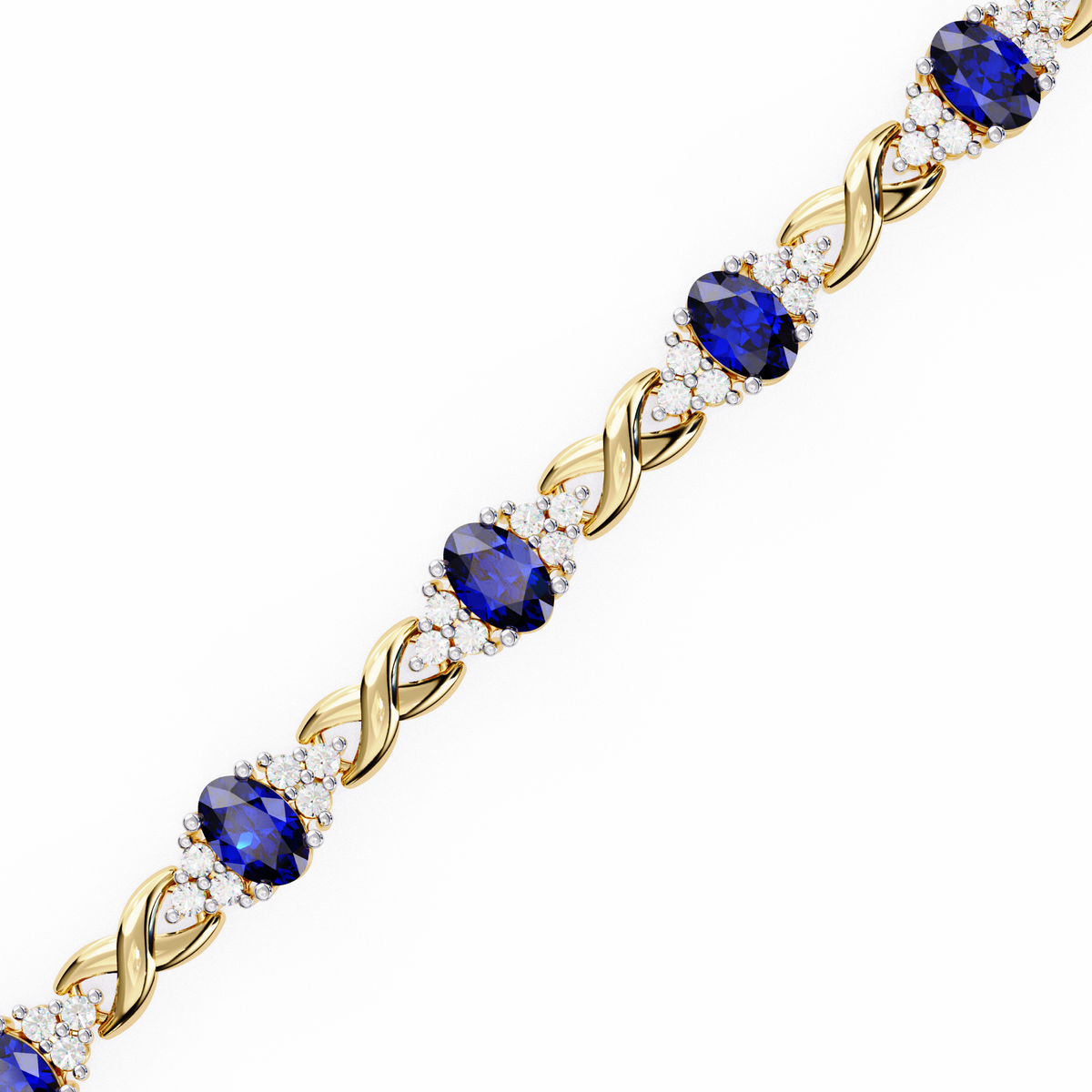 Oval cut sapphire bracelet with modern diamond setting