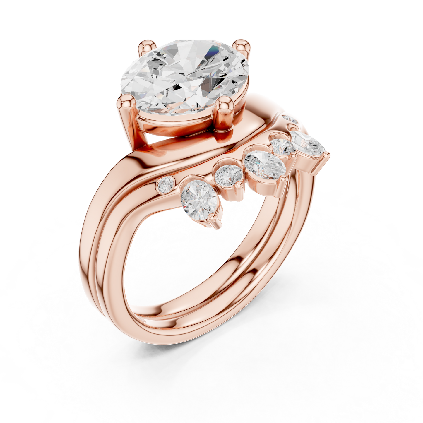 2.97 Ct 14k Solid Gold Oval & Round Shape Diamond With Side Stone Vintage Classic Occasionally Wear Diamond Ring for Girl - HIGHCARAT DIAMONDS