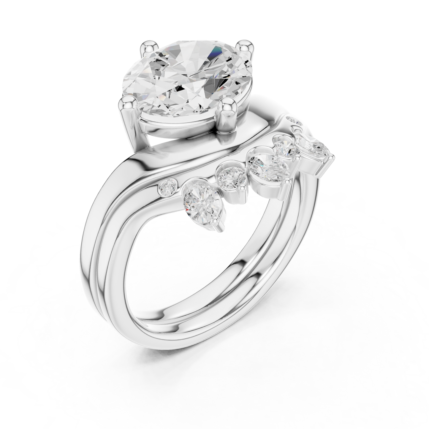 2.97 Ct 14k Solid Gold Oval & Round Shape Diamond With Side Stone Vintage Classic Occasionally Wear Diamond Ring for Girl - HIGHCARAT DIAMONDS