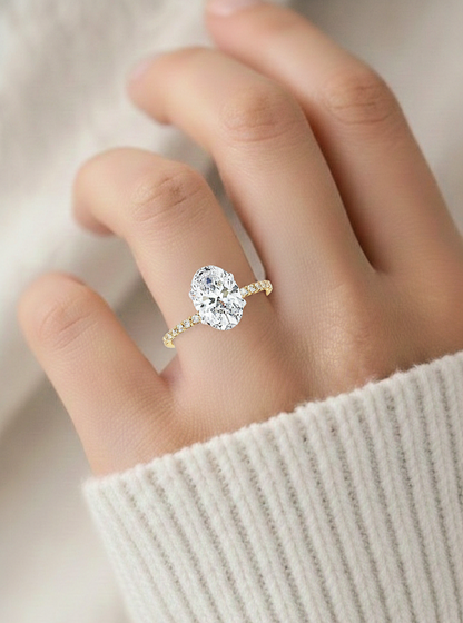 Oval Cut Lab Diamond Solitaire Accent Ring