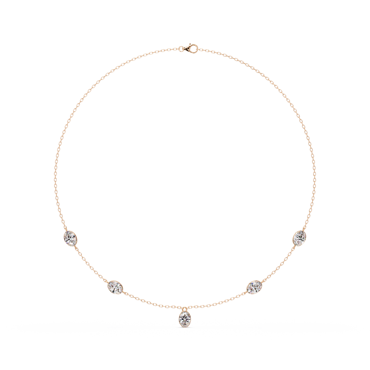 Oval Cut Lab Grown Diamond Bezel Set Station Necklace - HIGHCARAT DIAMONDS