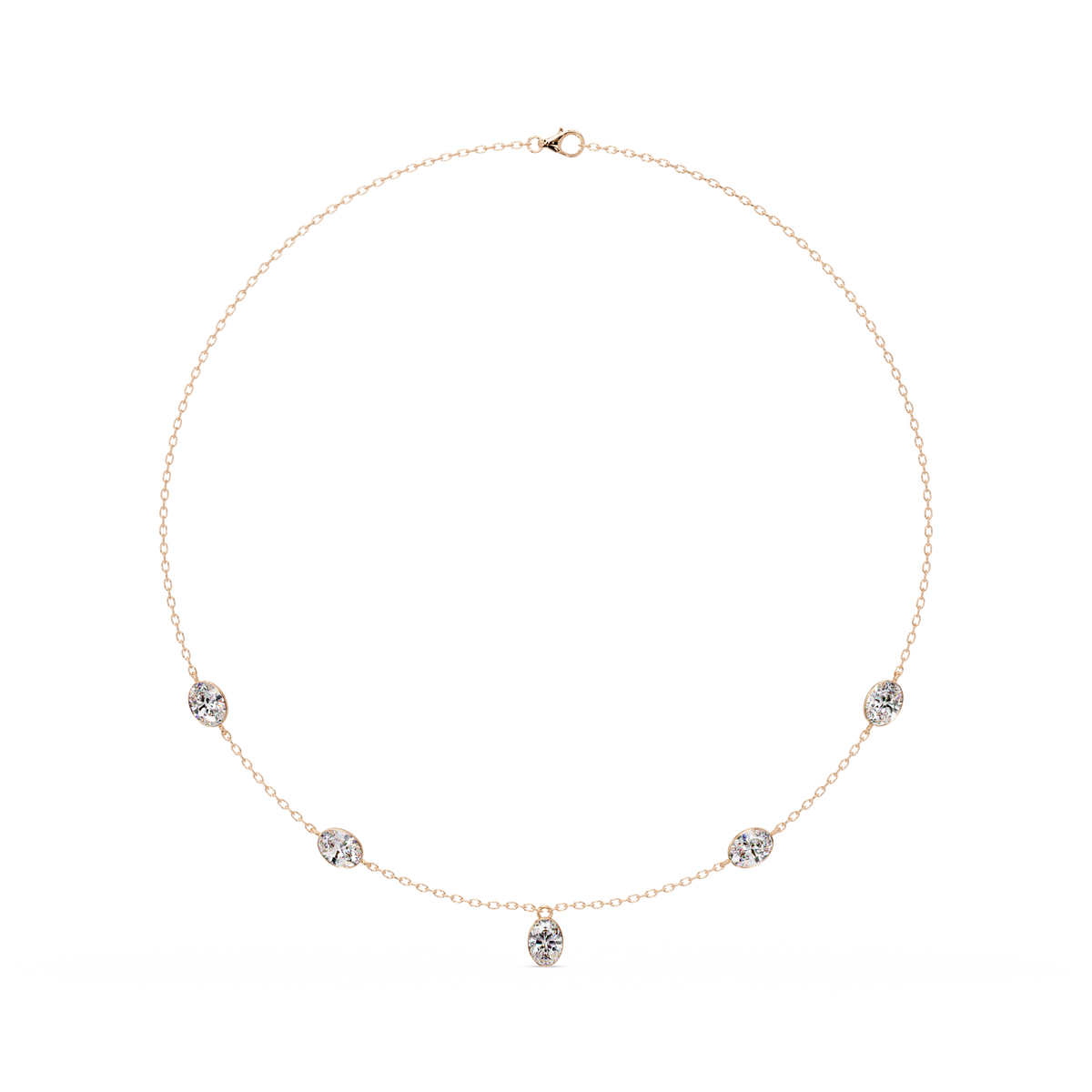 Oval Cut Lab Grown Diamond Bezel Set Station Necklace - HIGHCARAT DIAMONDS
