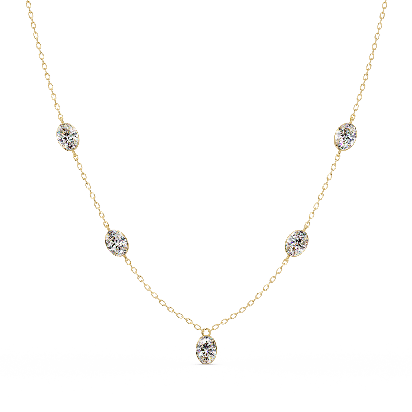 Oval Cut Lab Grown Diamond Bezel Set Station Necklace - HIGHCARAT DIAMONDS