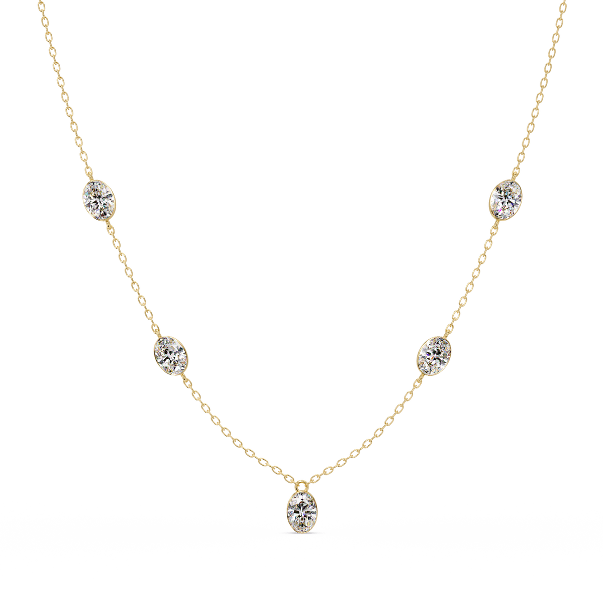 Oval Cut Lab Grown Diamond Bezel Set Station Necklace - HIGHCARAT DIAMONDS