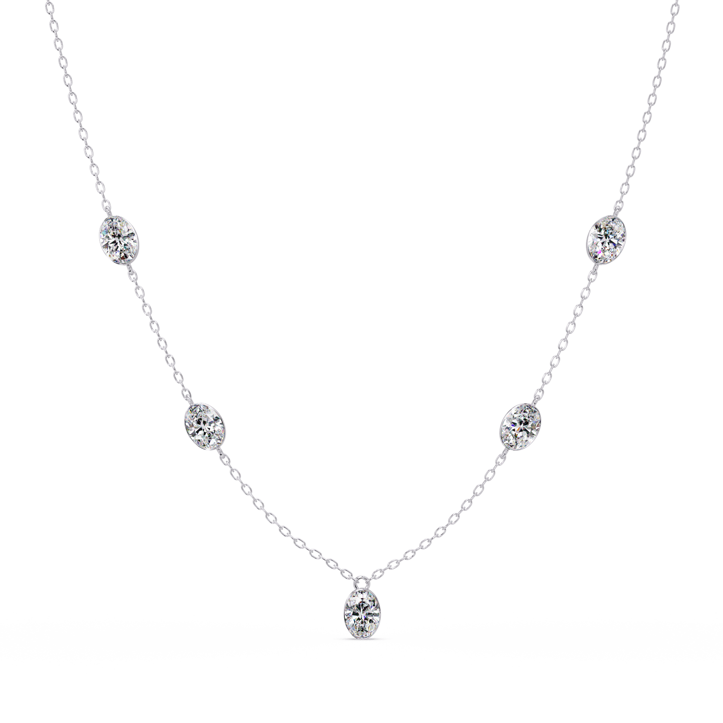 Oval Cut Lab Grown Diamond Bezel Set Station Necklace - HIGHCARAT DIAMONDS