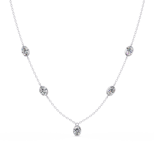 Oval Cut Lab Grown Diamond Bezel Set Station Necklace - HIGHCARAT DIAMONDS