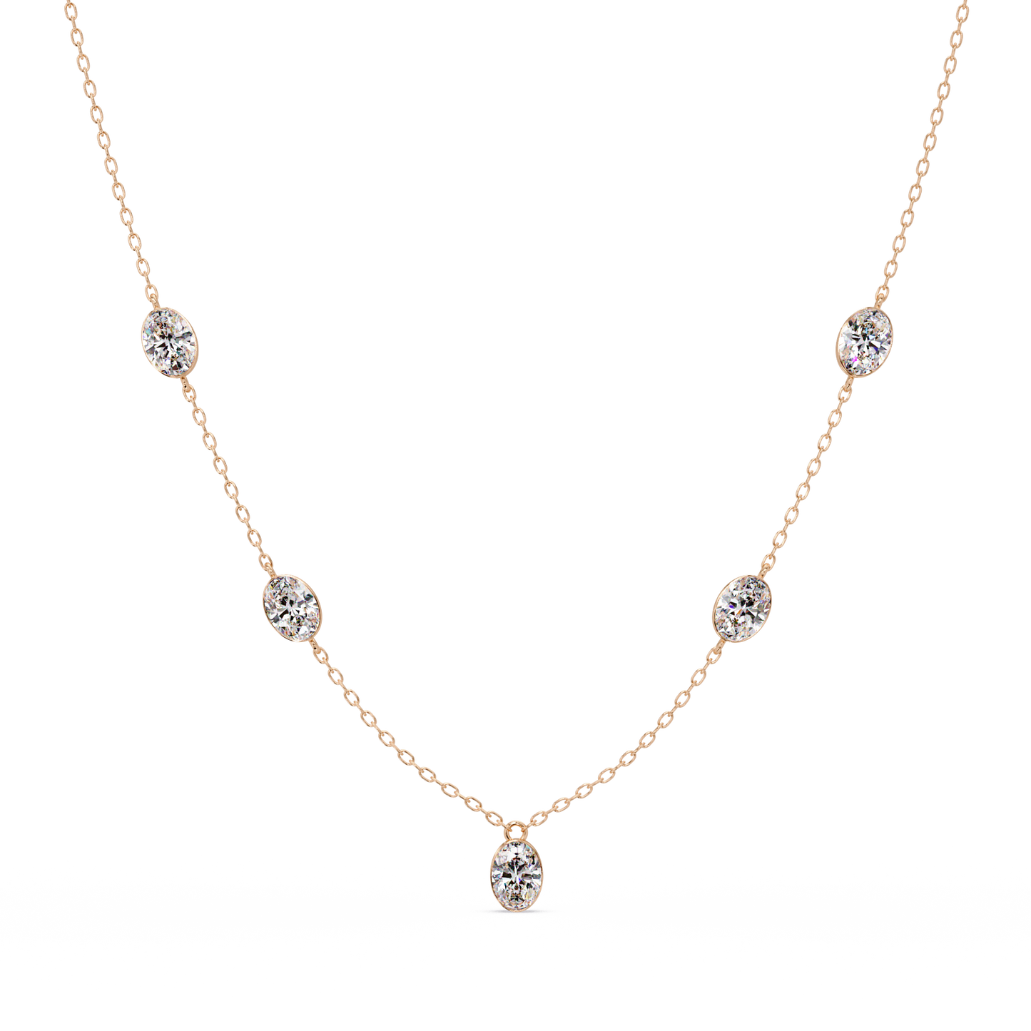 Oval Cut Lab Grown Diamond Bezel Set Station Necklace - HIGHCARAT DIAMONDS
