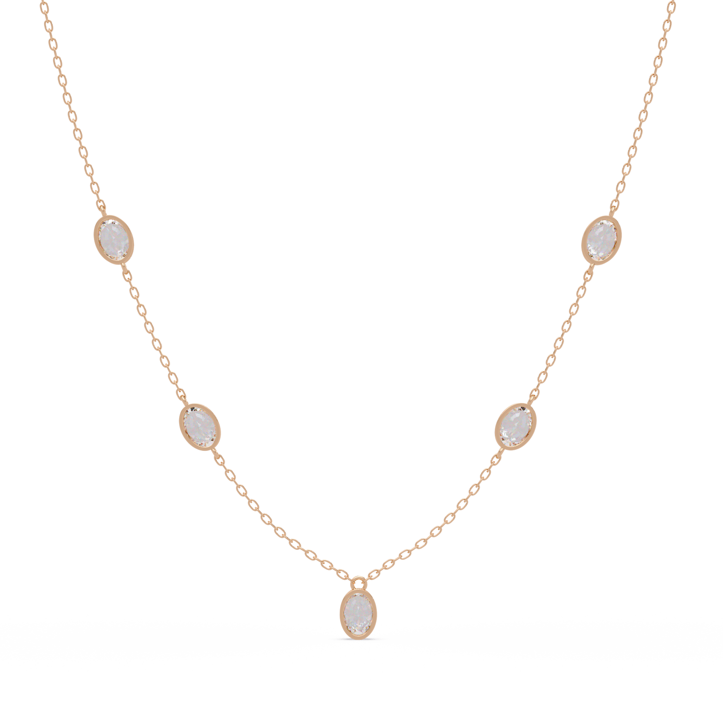 Oval Cut Lab Grown Diamond Bezel Set Station Necklace - HIGHCARAT DIAMONDS