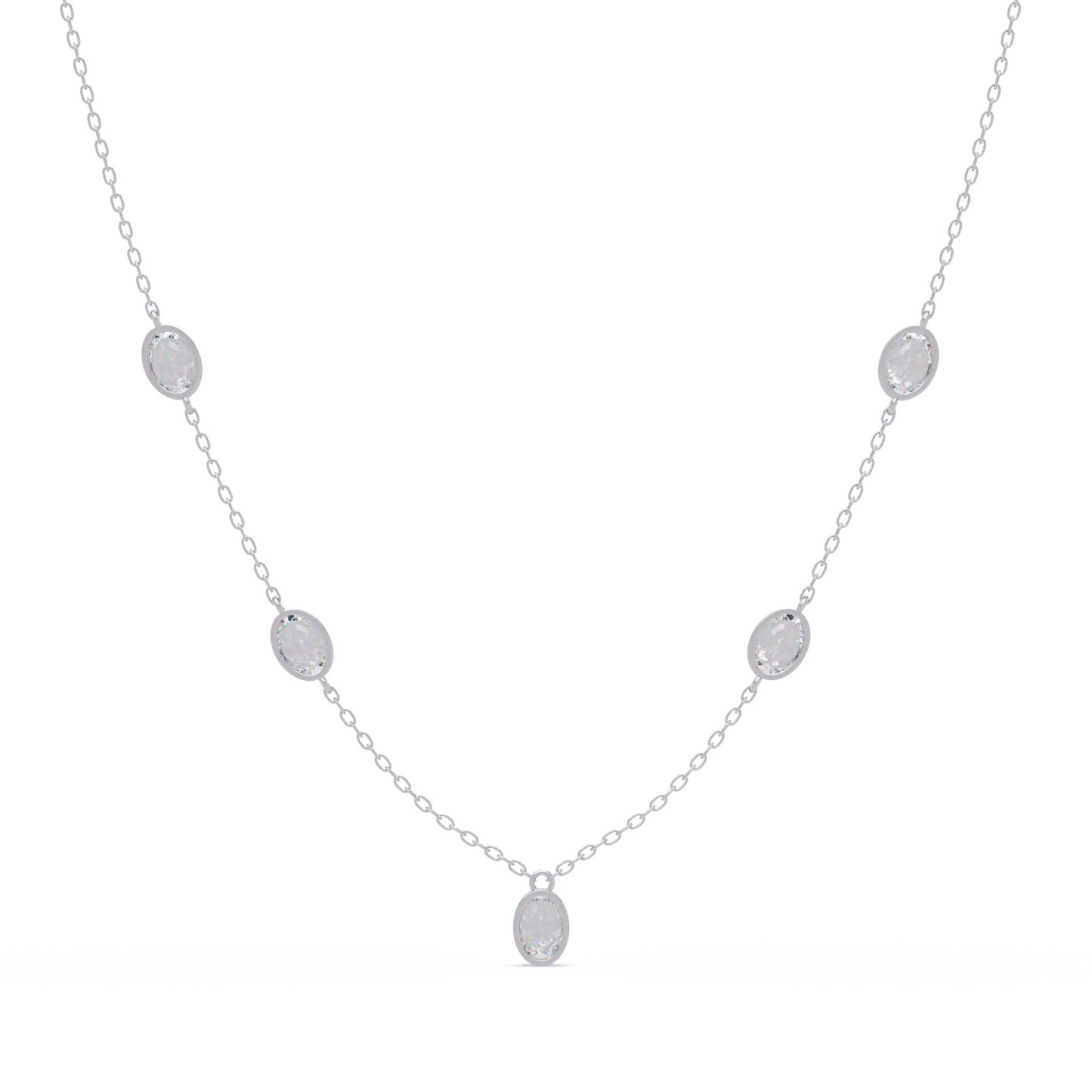 Oval Cut Lab Grown Diamond Bezel Set Station Necklace - HIGHCARAT DIAMONDS