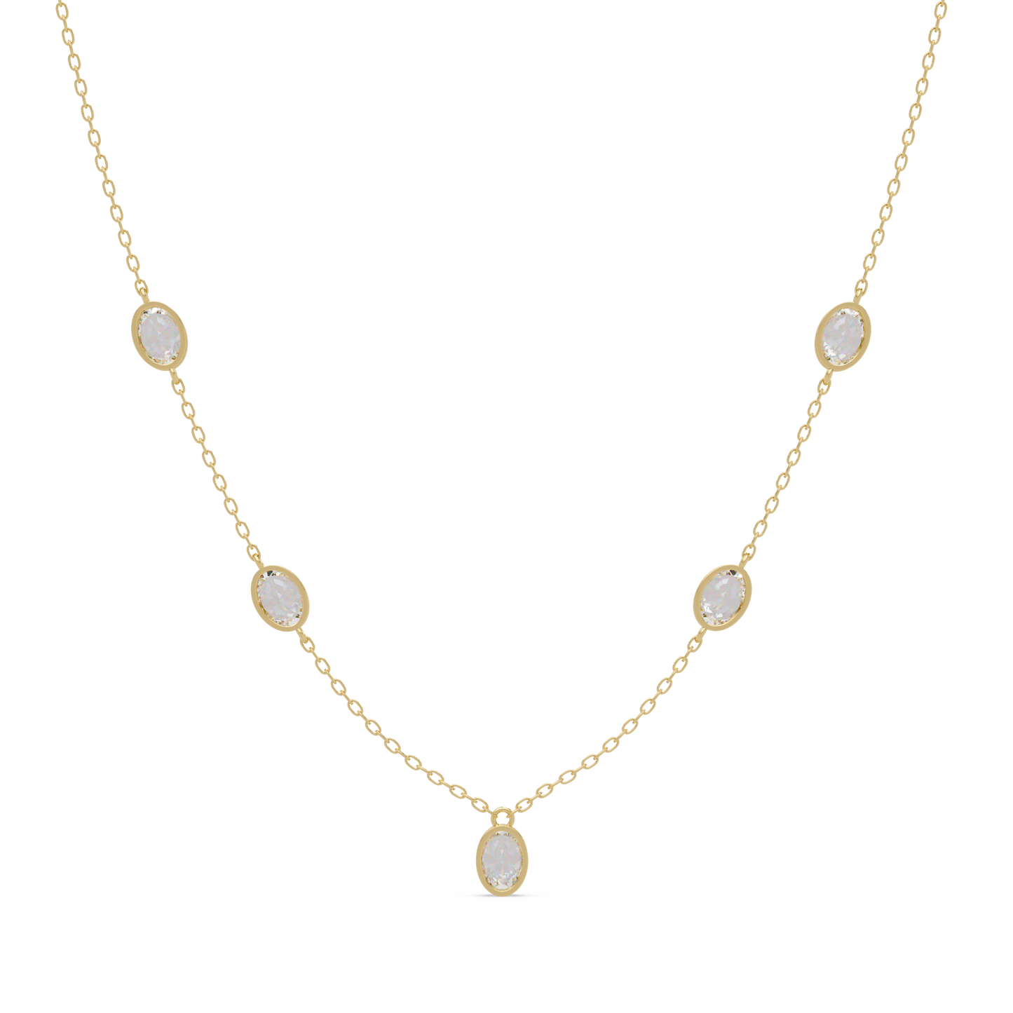 Oval Cut Lab Grown Diamond Bezel Set Station Necklace - HIGHCARAT DIAMONDS