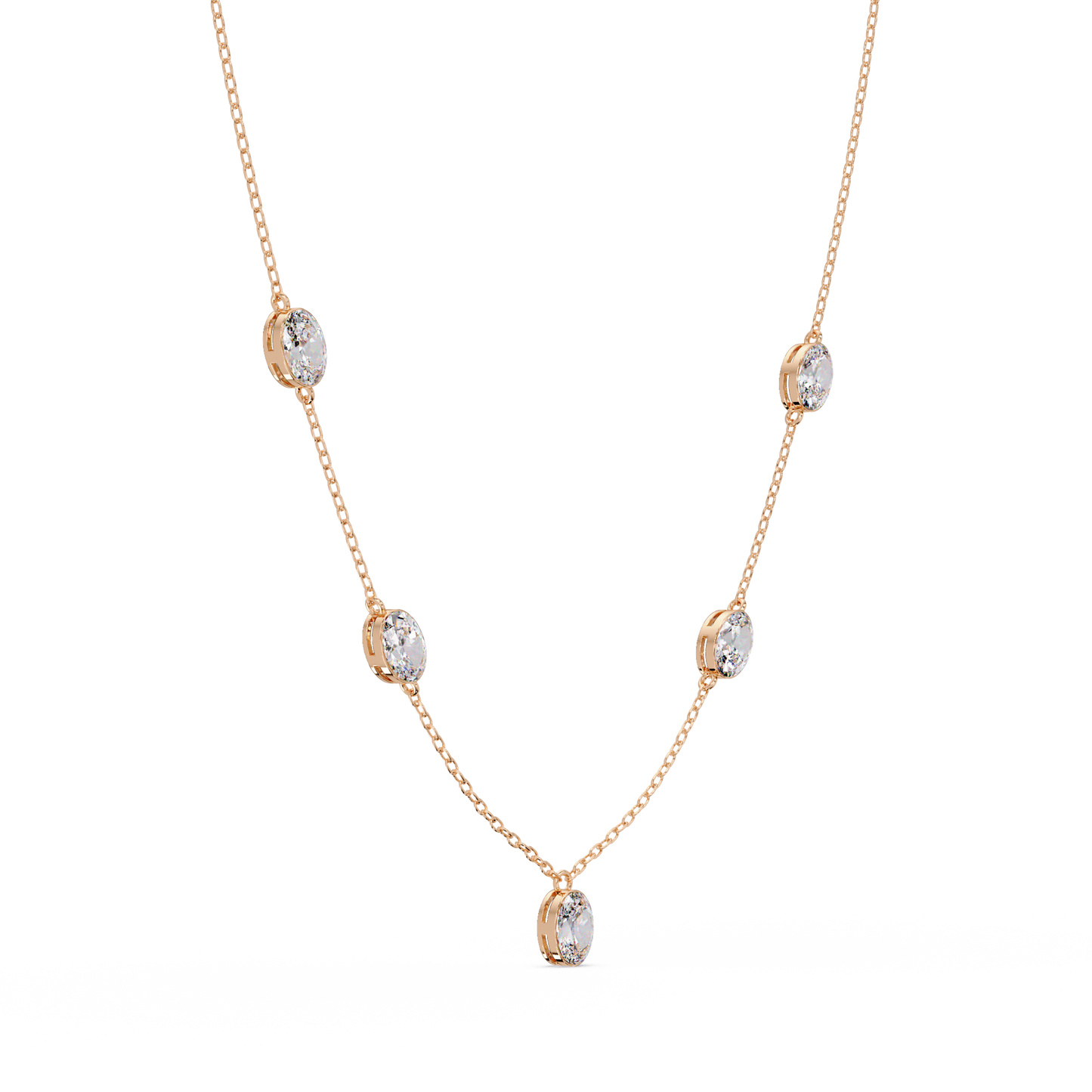 Oval Cut Lab Grown Diamond Bezel Set Station Necklace - HIGHCARAT DIAMONDS