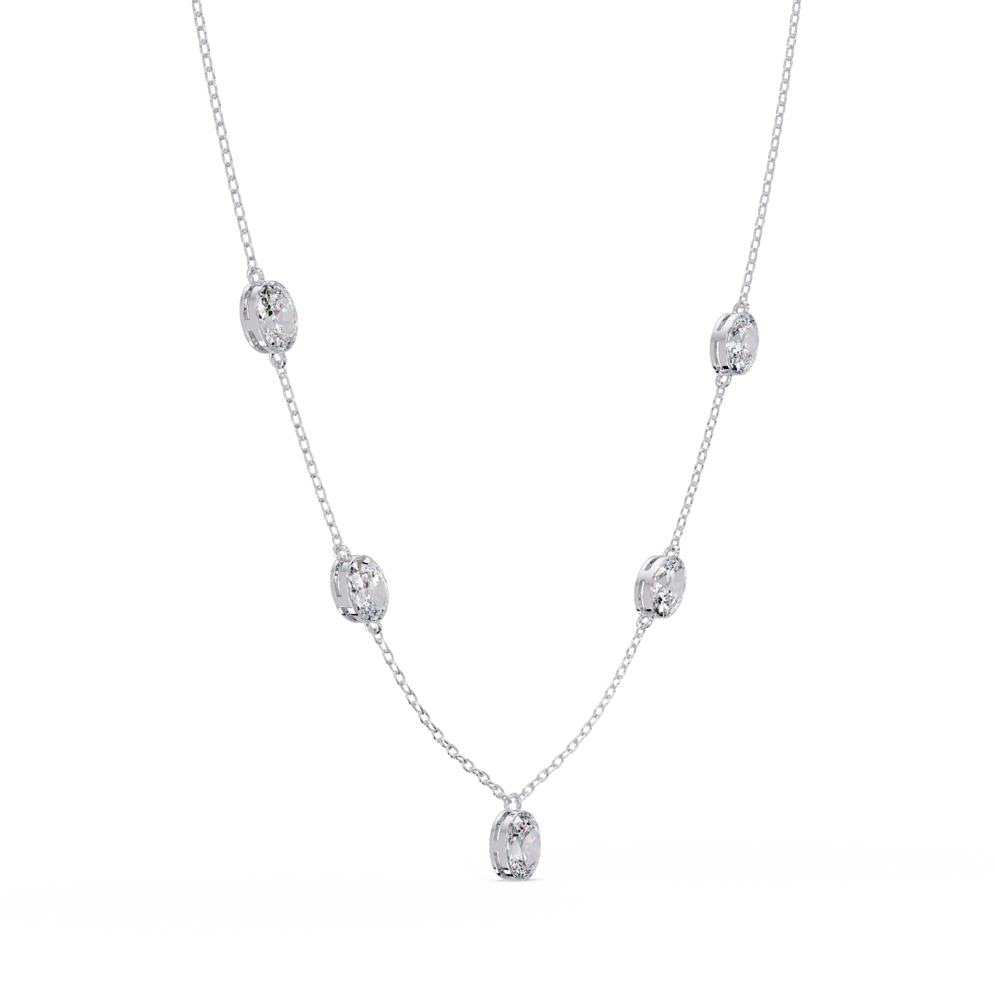 Oval Cut Lab Grown Diamond Bezel Set Station Necklace - HIGHCARAT DIAMONDS