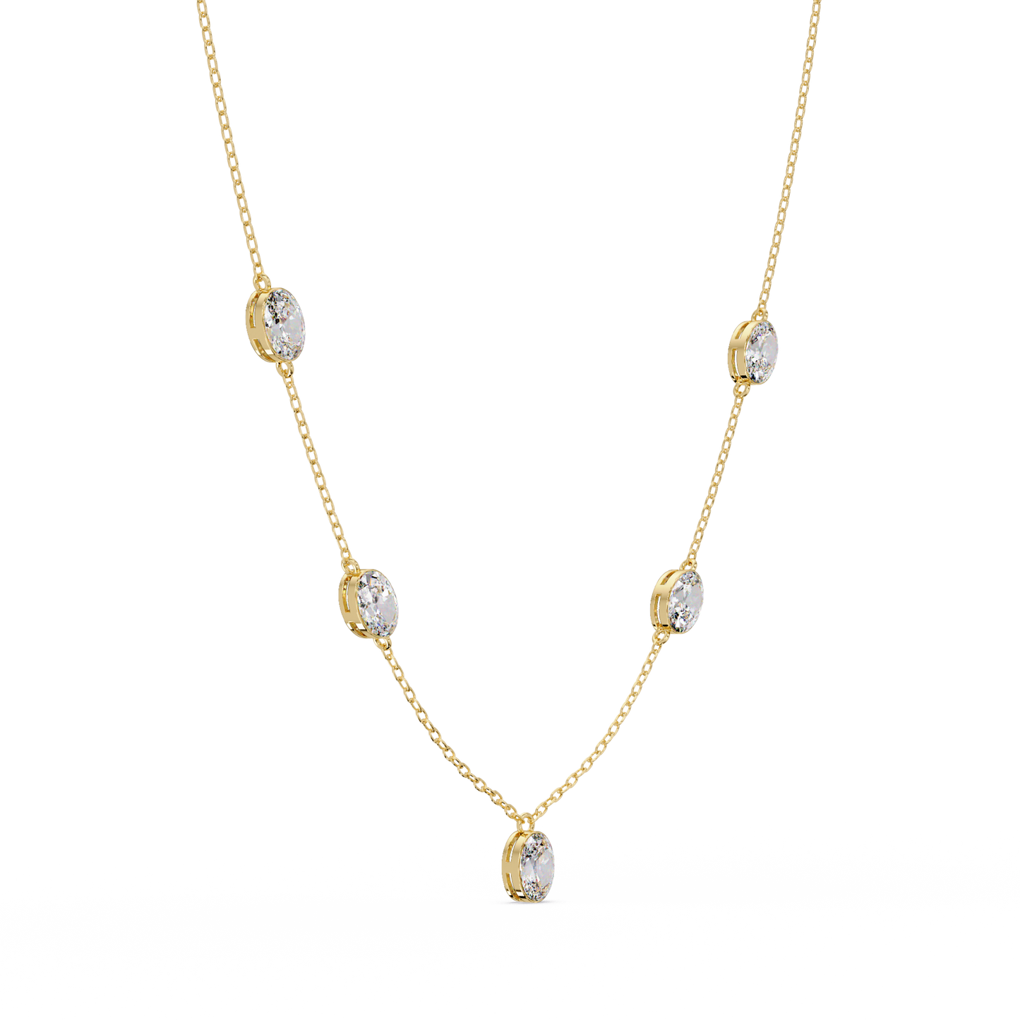 Oval Cut Lab Grown Diamond Bezel Set Station Necklace - HIGHCARAT DIAMONDS