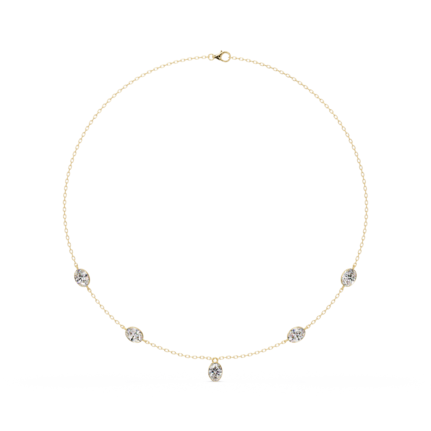 Oval Cut Lab Grown Diamond Bezel Set Station Necklace - HIGHCARAT DIAMONDS