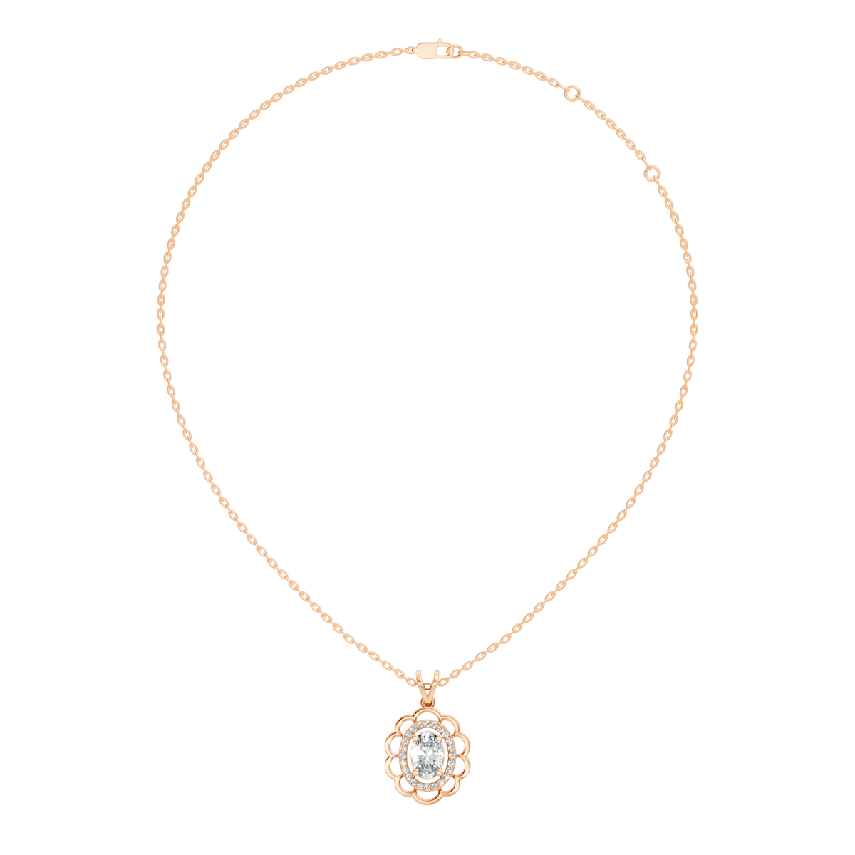 Halo Classic Round Pendant with 1.39 Ct Oval Cut Lab-Grown Diamond Jewelry for Her - HIGHCARAT DIAMONDS