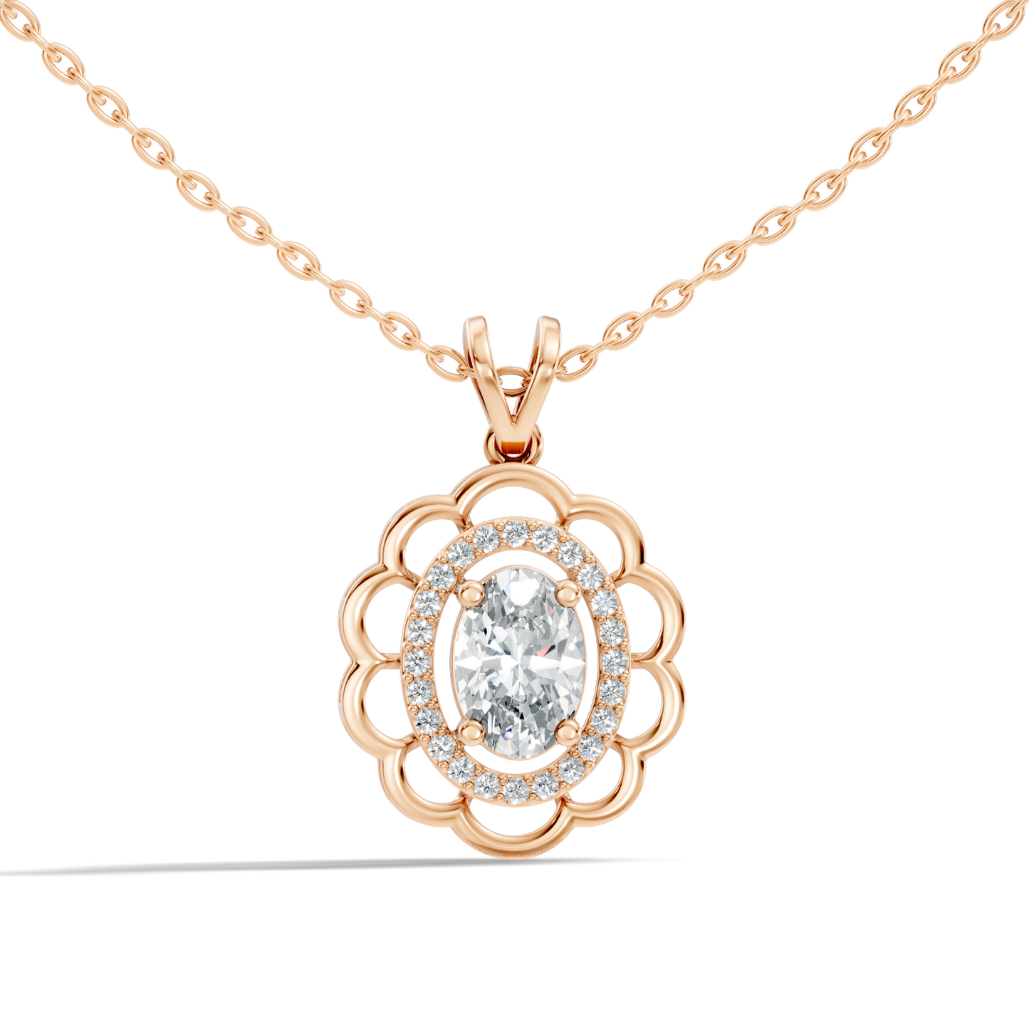Halo Classic Round Pendant with 1.39 Ct Oval Cut Lab-Grown Diamond Jewelry for Her - HIGHCARAT DIAMONDS