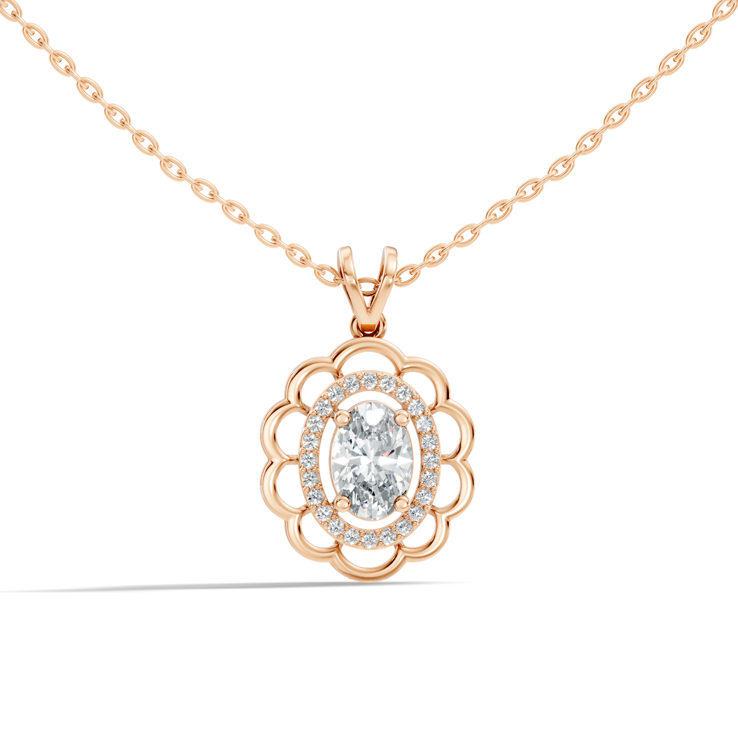 Halo Classic Round Pendant with 1.39 Ct Oval Cut Lab-Grown Diamond Jewelry for Her - HIGHCARAT DIAMONDS