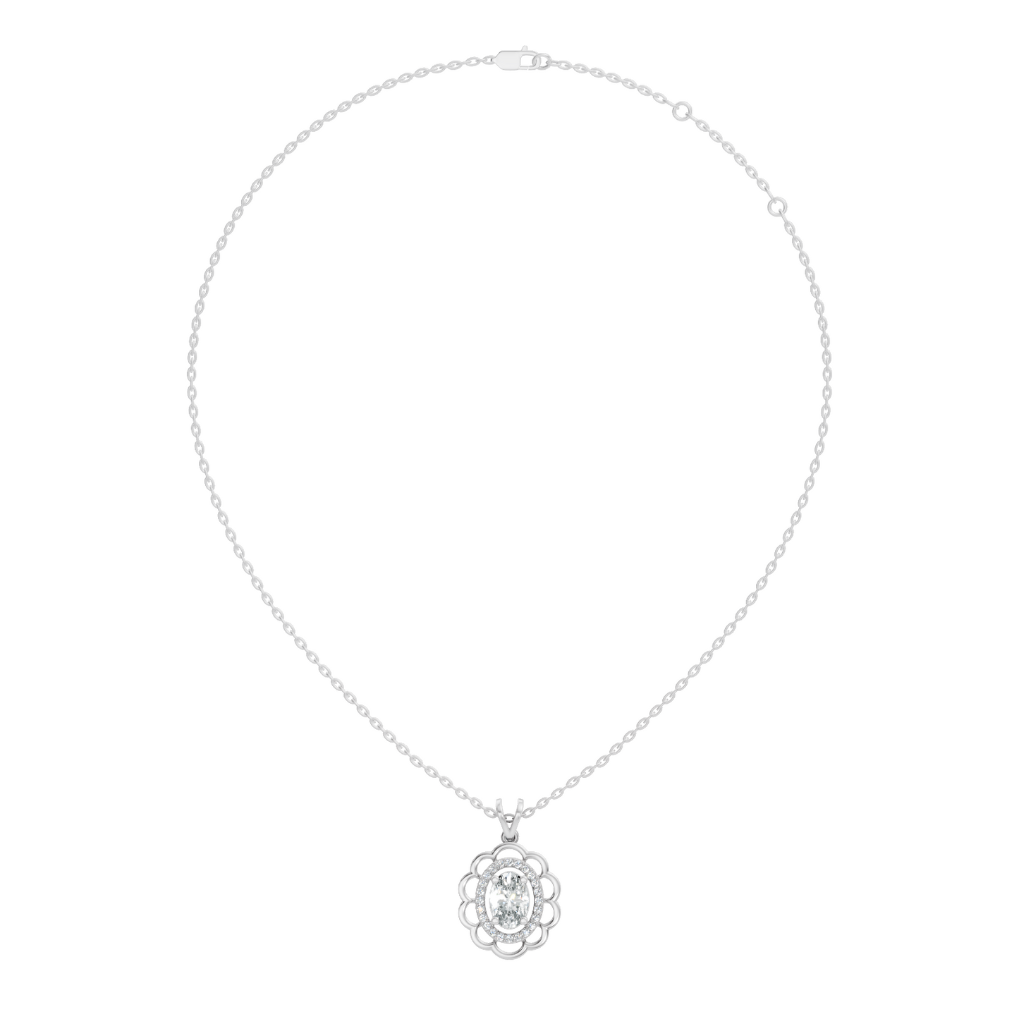 Halo Classic Round Pendant with 1.39 Ct Oval Cut Lab-Grown Diamond Jewelry for Her - HIGHCARAT DIAMONDS