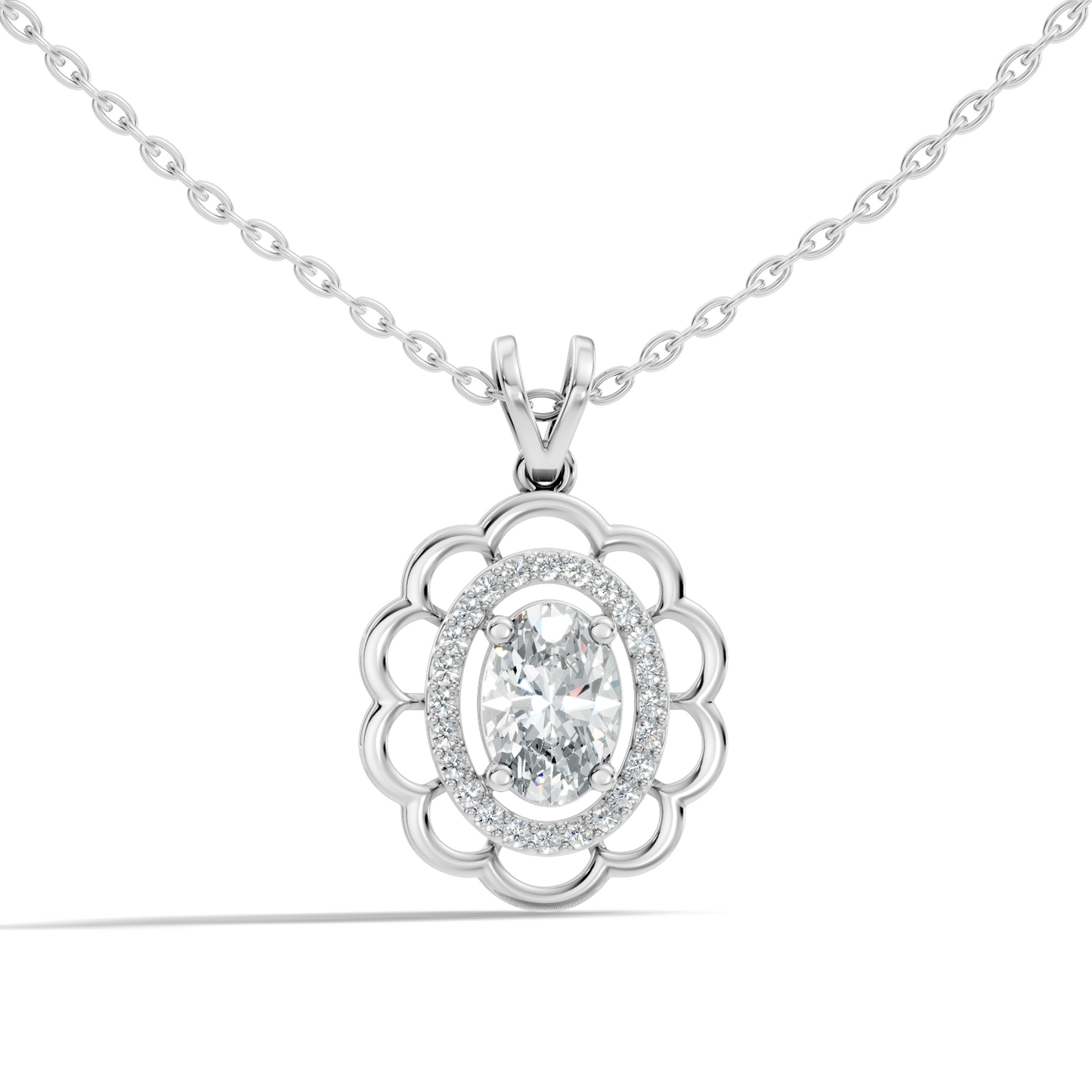 Halo Classic Round Pendant with 1.39 Ct Oval Cut Lab-Grown Diamond Jewelry for Her - HIGHCARAT DIAMONDS