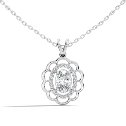Halo Classic Round Pendant with 1.39 Ct Oval Cut Lab-Grown Diamond Jewelry for Her - HIGHCARAT DIAMONDS