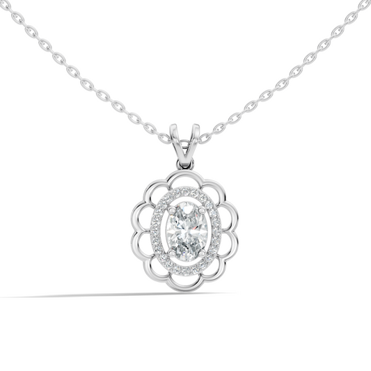 Halo Classic Round Pendant with 1.39 Ct Oval Cut Lab-Grown Diamond Jewelry for Her - HIGHCARAT DIAMONDS