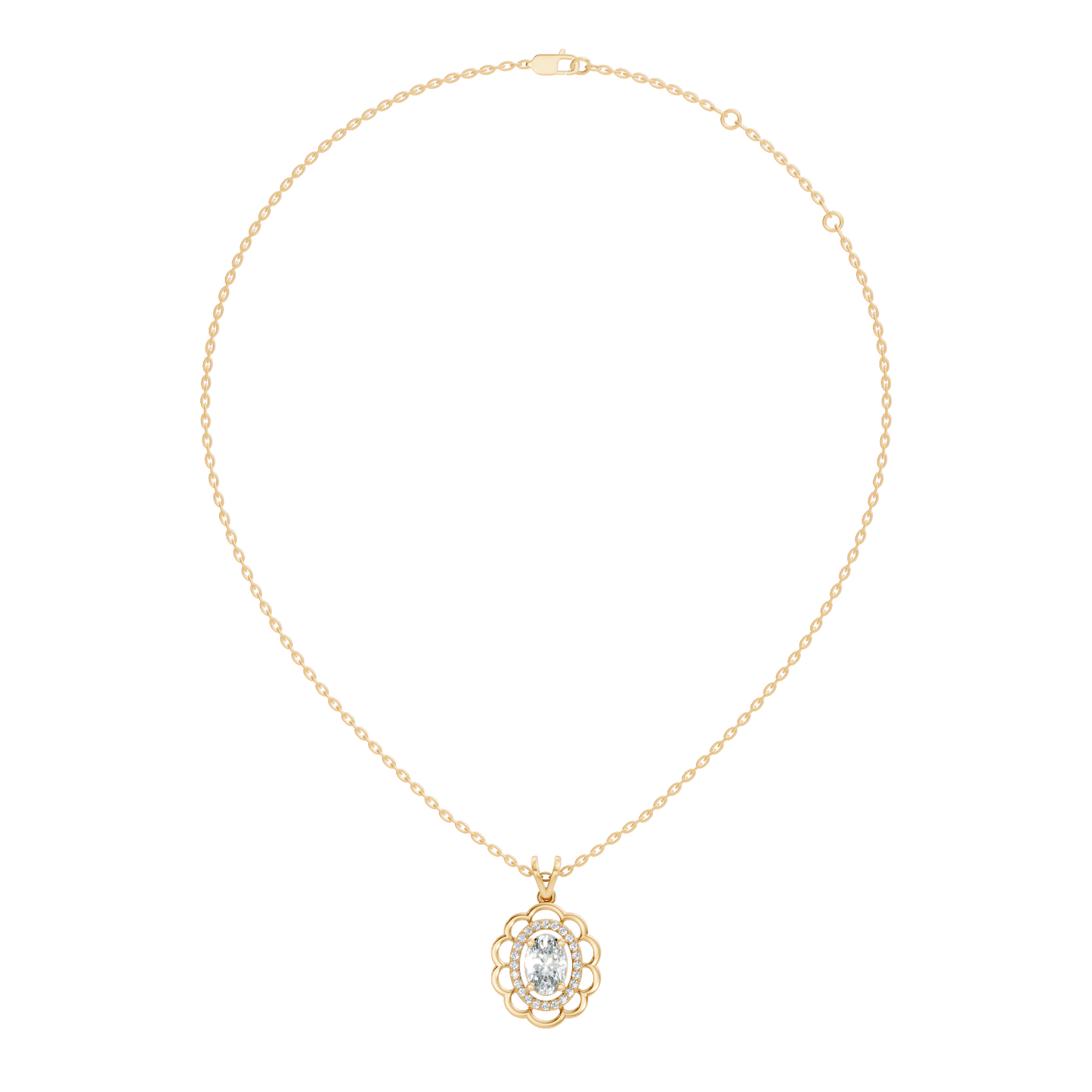 Halo Classic Round Pendant with 1.39 Ct Oval Cut Lab-Grown Diamond Jewelry for Her - HIGHCARAT DIAMONDS