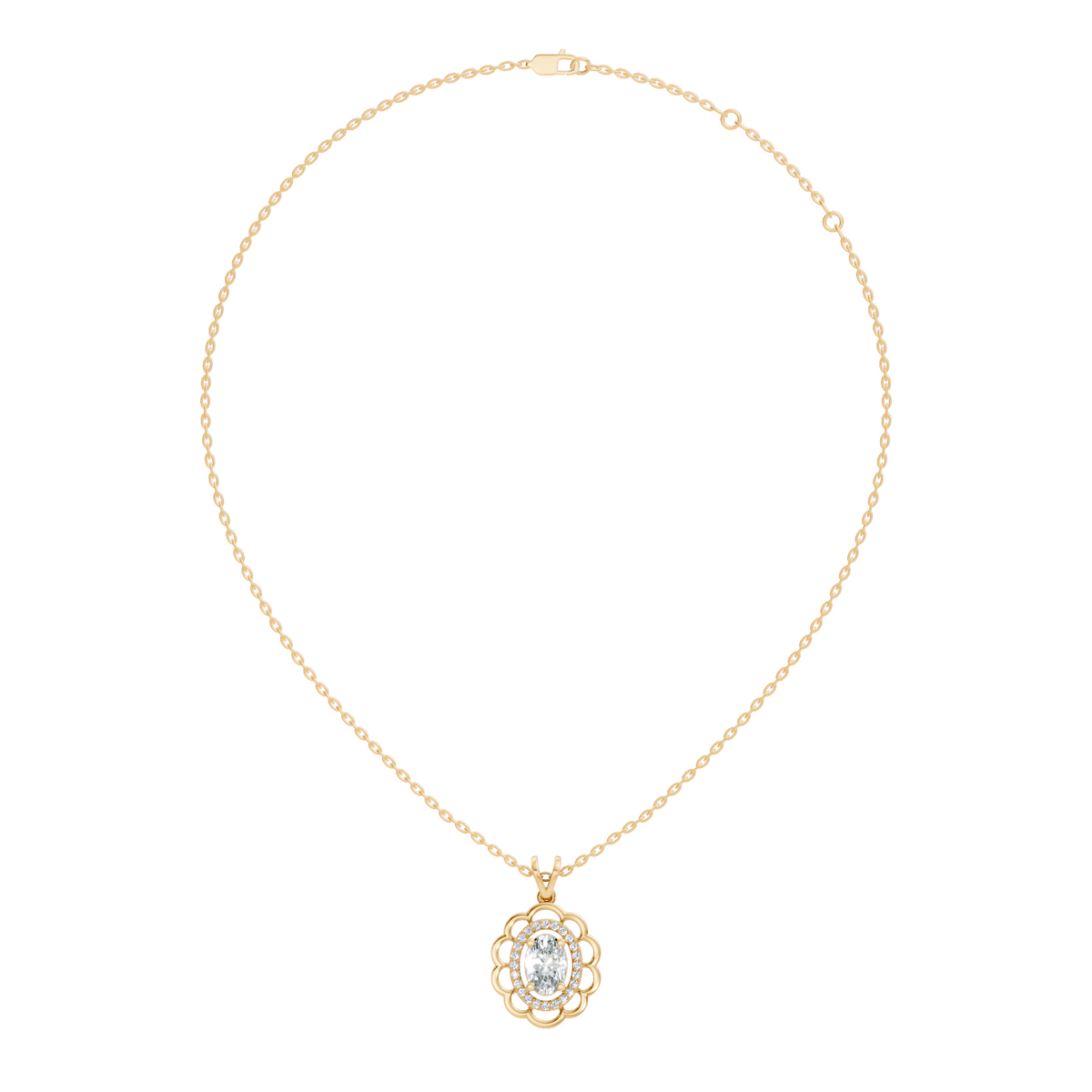 Halo Classic Round Pendant with 1.39 Ct Oval Cut Lab-Grown Diamond Jewelry for Her - HIGHCARAT DIAMONDS
