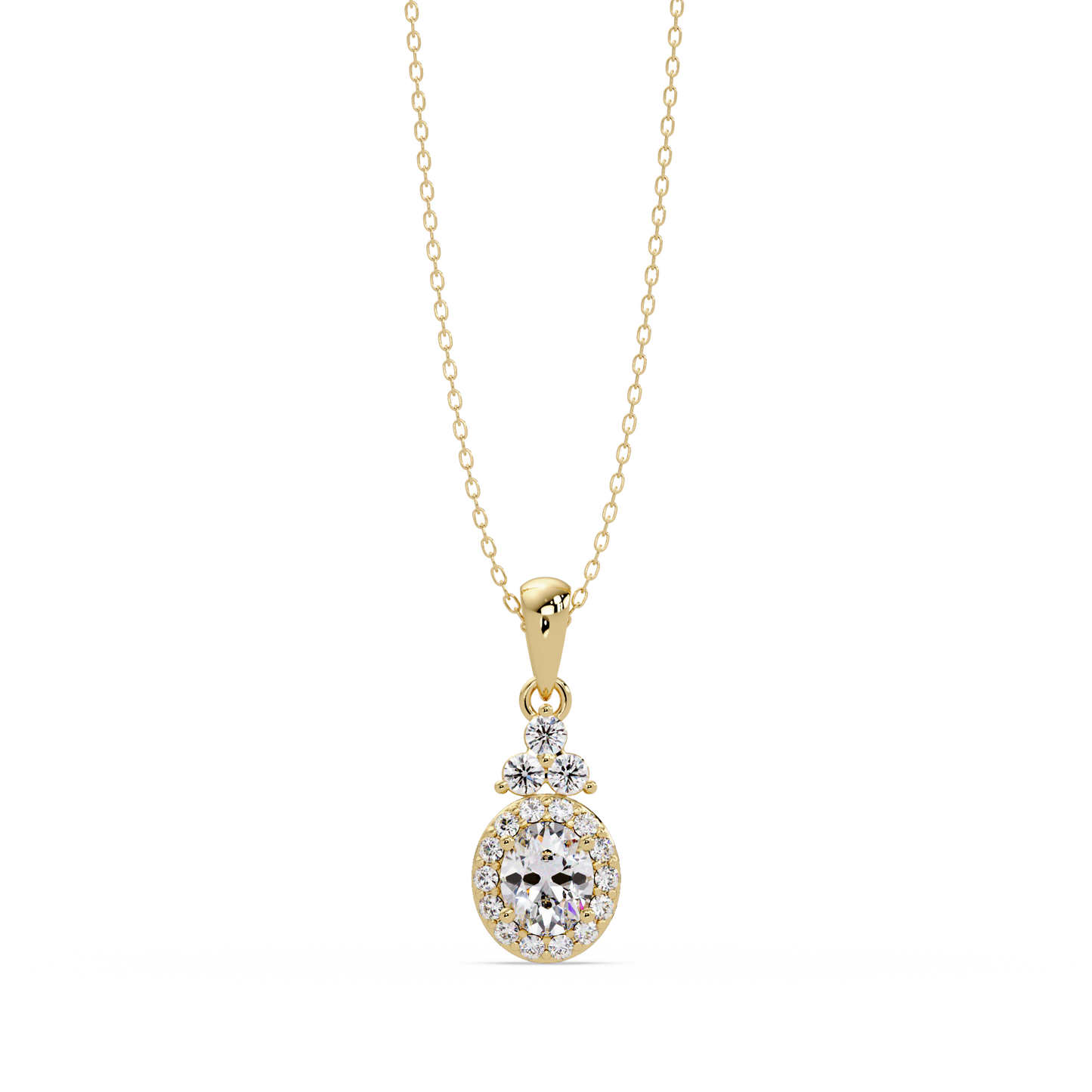 Oval Cut Lab Grown Diamond Halo Pendant Necklace - HIGHCARAT DIAMONDS